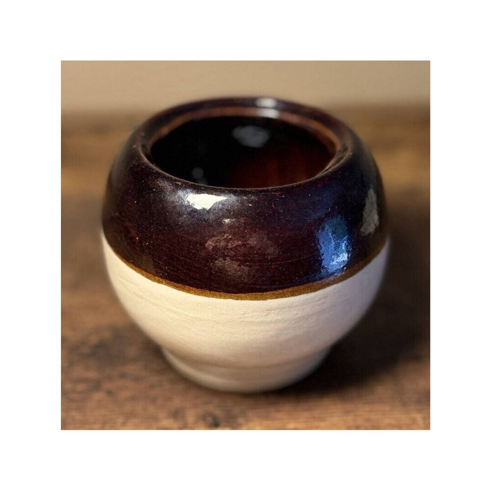 Vintage R.R.P.CO Robinson Ransbottom Pottery Vase Planter Brown Cream 3”‎